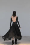 marc le bihan 21907 black backless long-sleeved ballet dress